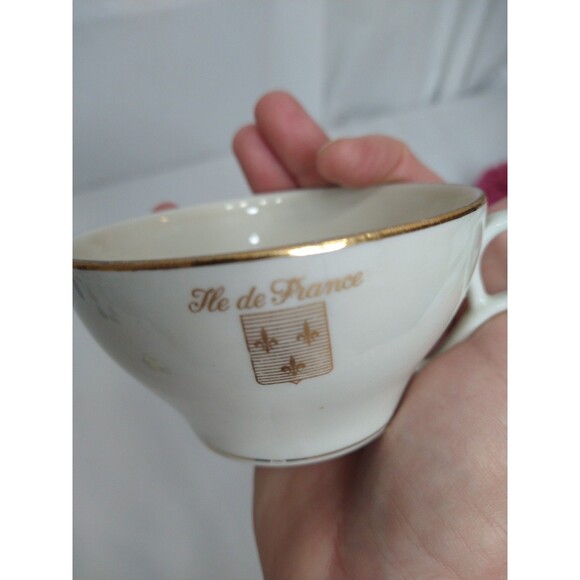 VTG Air France Pillivuyt? Porcelain Teacup and Saucer Ivory Cream with Gold Rim - Picture 13 of 14